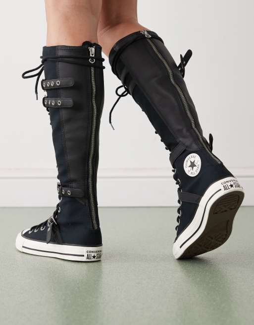 Knee High Converse Bianche Nere Schuh Devlin Stivali Al Ginocchio