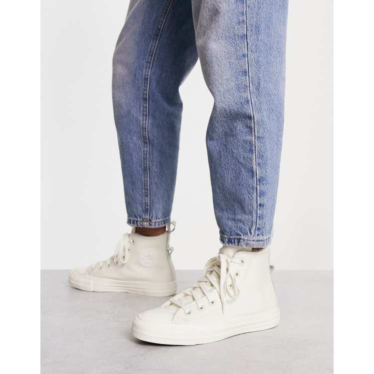 Converse Chuck Taylor All Star leather Hi trainers with borg lining in off  white | ASOS