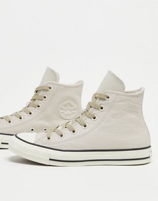 Converse Chuck Taylor All Star leather Hi trainers with faux fur lining in sand beige