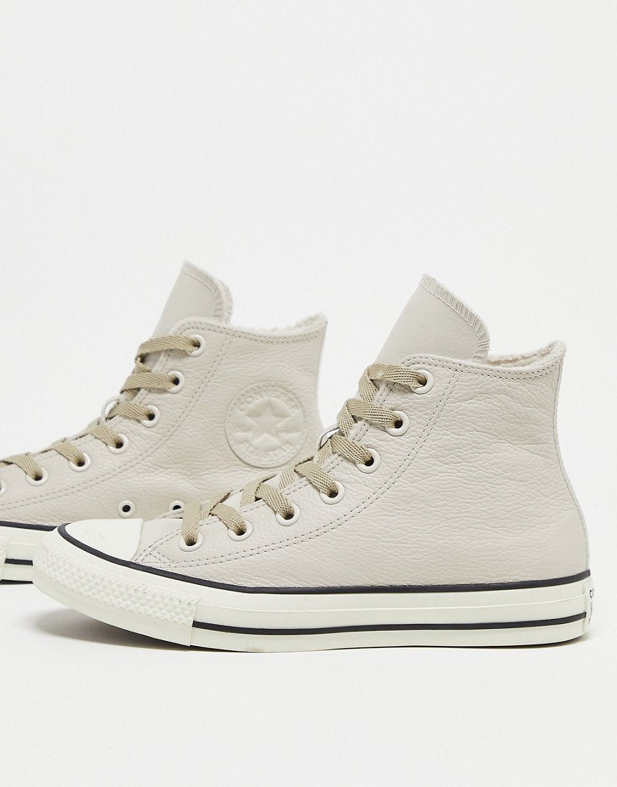 Converse Chuck Taylor All Star leather Hi trainers with faux fur lining in sand beige-Neutral