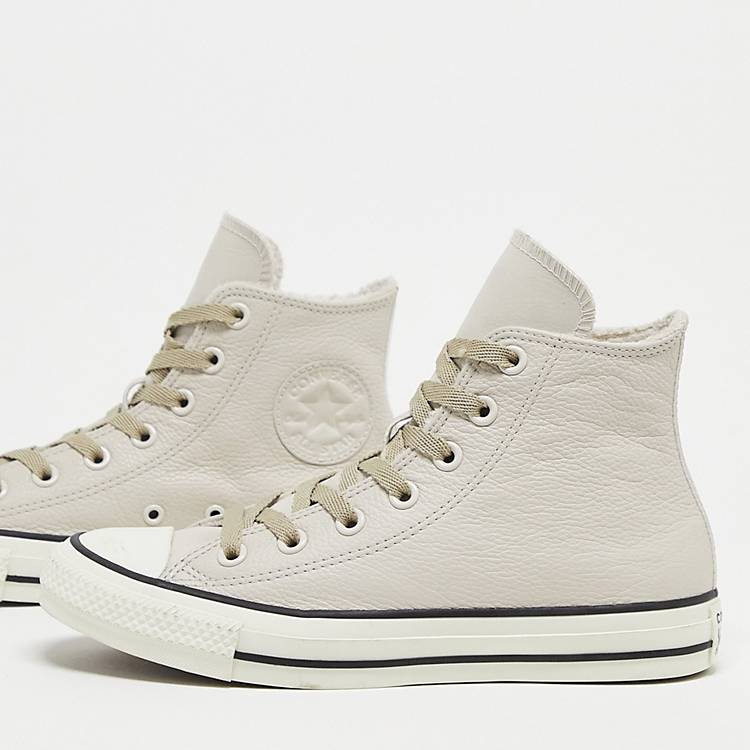 Converse Chuck Taylor All Star leather Hi trainers with faux fur lining in  sand beige | ASOS