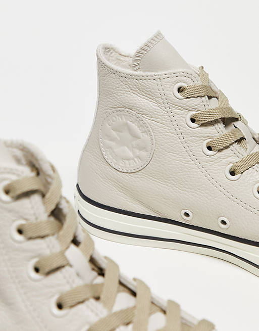 Converse Chuck Taylor All Star leather Hi trainers with faux fur lining in  sand beige | ASOS