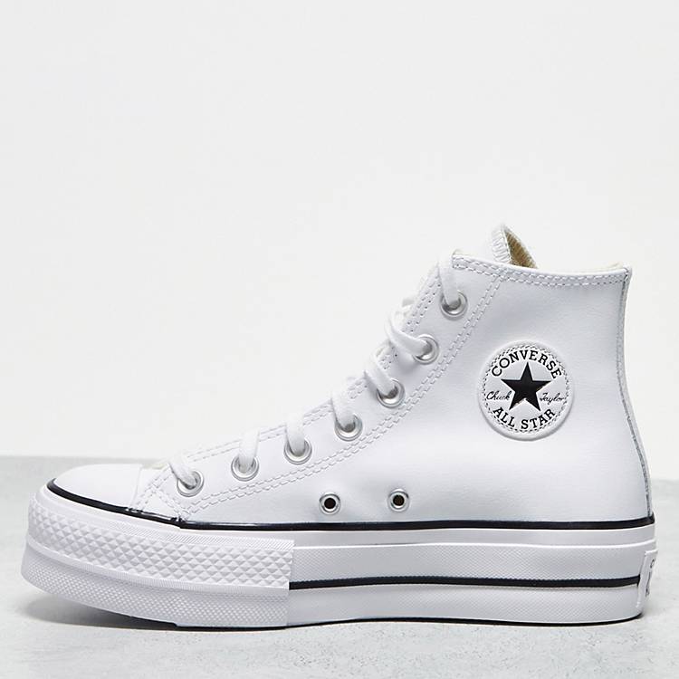 Converse Chuck Taylor All Star leather lift hi trainers in white | ASOS