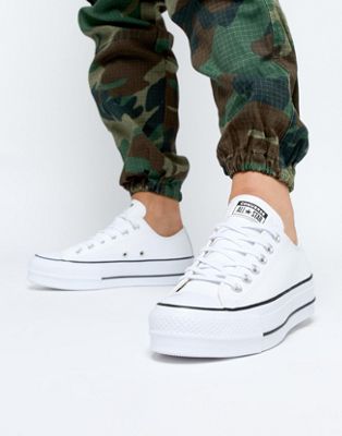 converse chuck taylor all star leather platform low trainers in white