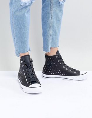 Converse Chuck Taylor All Star leather studded hi sneakers in black | ASOS