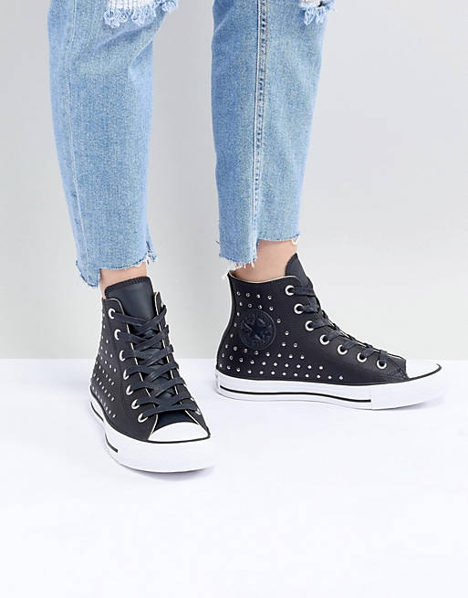 Converse Chuck Taylor All Star leather studded hi trainers in black | ASOS