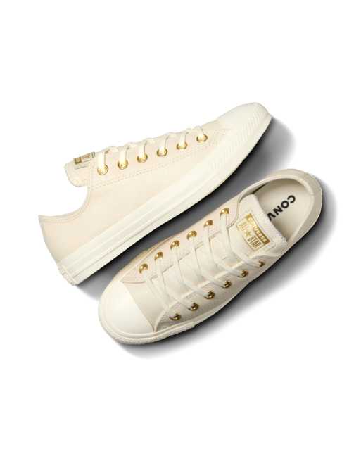 Converse – Chuck Taylor All Star – Leder-Sneaker in Cremeweiß mit goldfarbenen Metallakzenten, 4 von 4