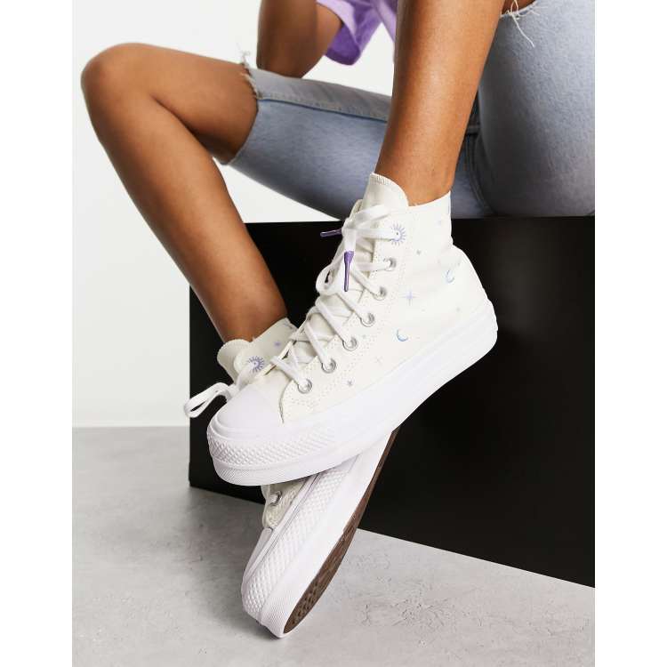 Converse Chuck Taylor All Star Lift Baskets semelle plateforme broderies intemporelles Blanc