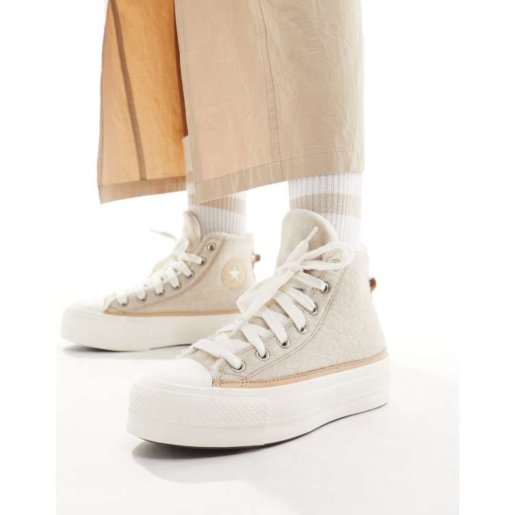 Converse Chuck Taylor All Star Lift Baskets montantes en laine Beige ASOS