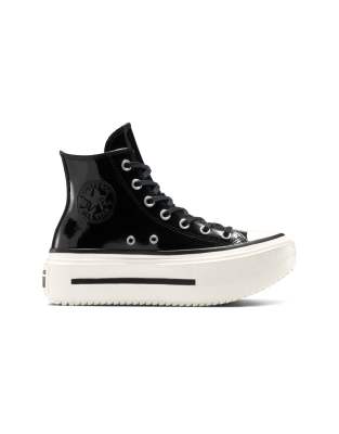Converse - Chuck Taylor All Star Lift Double Stack - Sneaker aus Lackleder in Schwarz/Egret/Schwarz mit Plateausohle