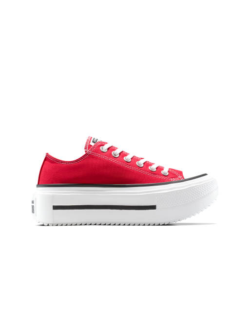 Converse – Chuck Taylor All Star Lift Double Stack – Sneaker in Rot/Schwarz/Weiß mit Plateausohle