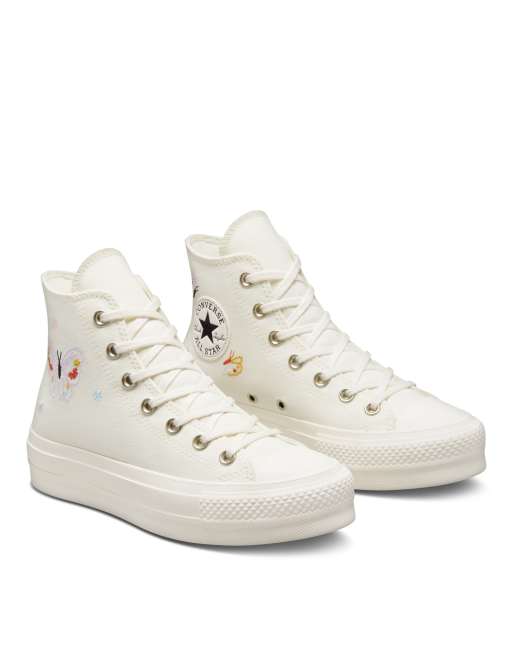 Converse Chuck Taylor All Star Lift embroidered platform sneakers in  off-white