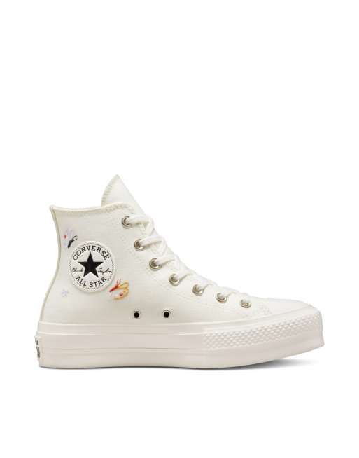 Converse Chuck Taylor All Star Lift embroidered platform sneakers in  off-white