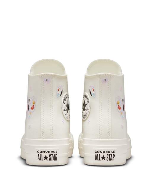 Converse Chuck Taylor All Star Lift embroidered platform sneakers in off white