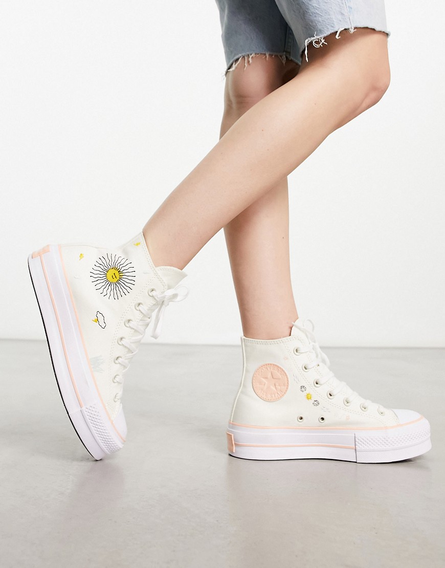 Converse Chuck Taylor All Star Lift hi astronomy trainers in white and coral-Grey