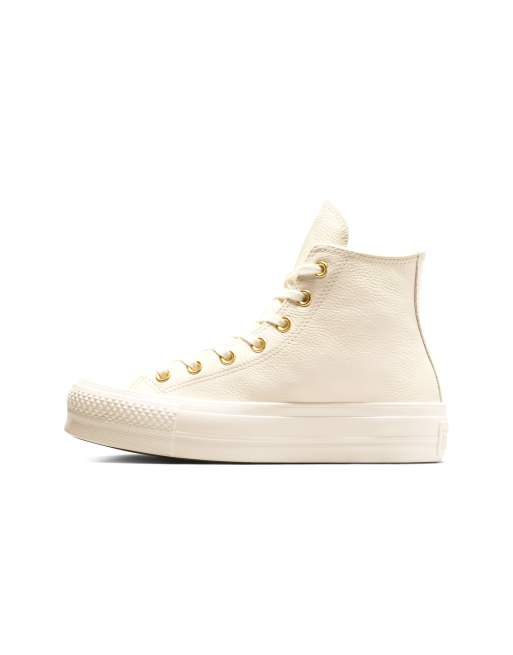 Converse - Chuck Taylor All Star Lift Hi - Baskets à plateforme avec détails métalliques - Beige et doré, 3 de 4
