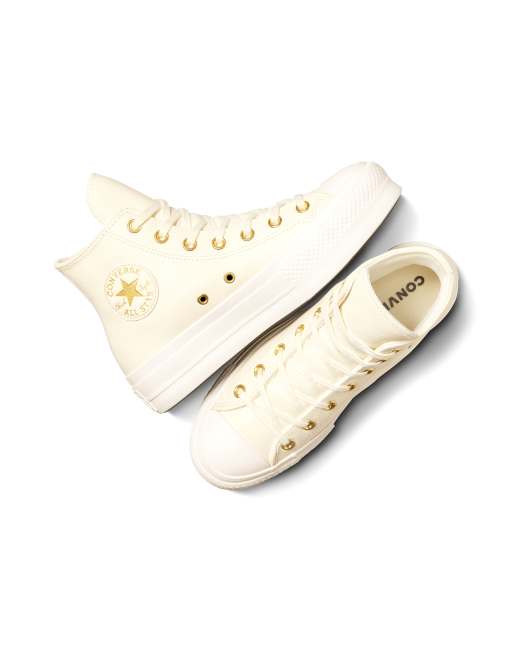 Converse - Chuck Taylor All Star Lift Hi - Baskets à plateforme avec détails métalliques - Beige et doré, 4 de 4