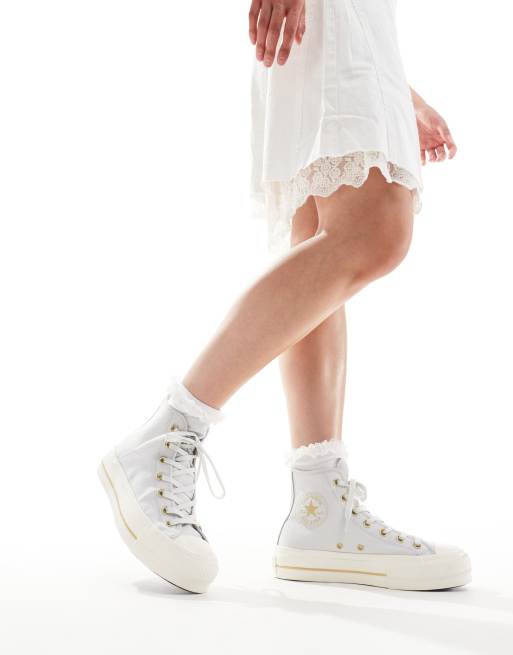 Converse - Chuck Taylor All Star Lift Hi - Baskets montantes à plateforme avec détails dorés - Gris, 2 de 5