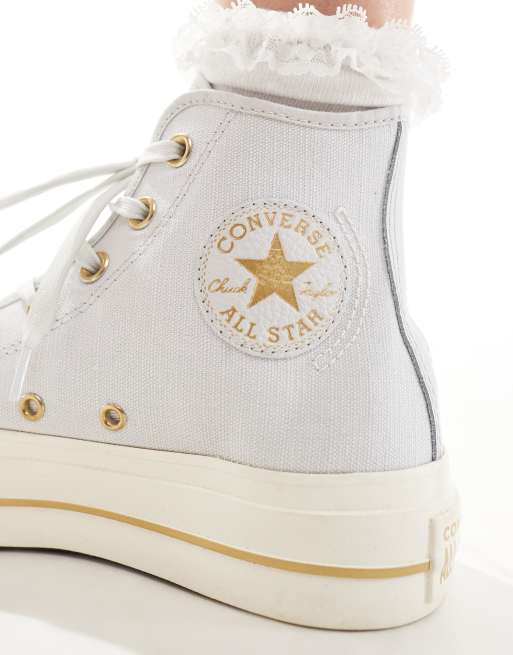 Converse - Chuck Taylor All Star Lift Hi - Baskets montantes à plateforme avec détails dorés - Gris, 3 de 5