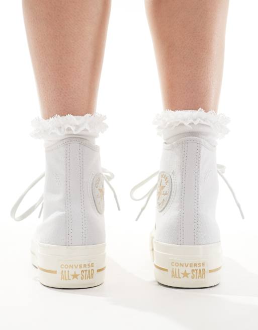 Converse - Chuck Taylor All Star Lift Hi - Baskets montantes à plateforme avec détails dorés - Gris, 4 de 5