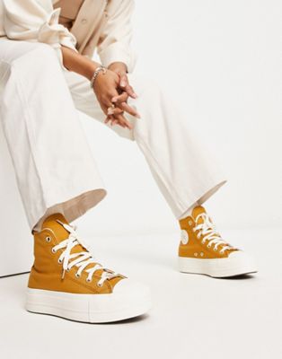 Converse Chuck Taylor All Star Lift Hi platform trainers in gold - ASOS Price Checker