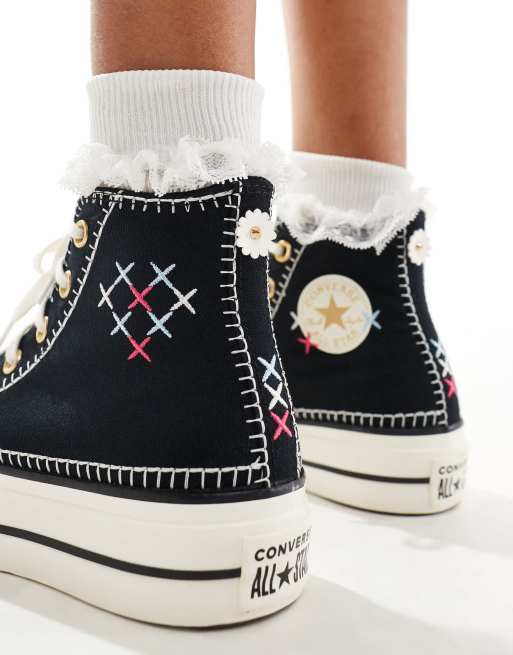 Converse - Chuck Taylor All Star Lift Hi - Baskets montantes avec détails au point de croix - Noir , 3 de 5