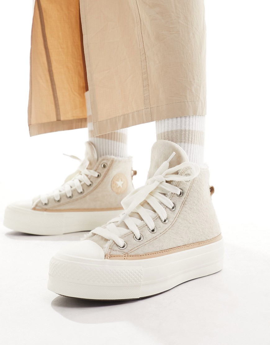 converse - chuck taylor all star lift hi - beige sneakers med höga skaft i ull-naturlig