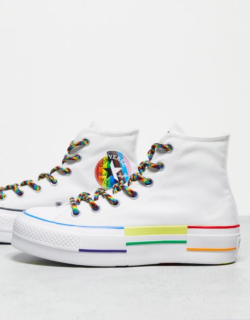 Converse – Chuck Taylor All Star Lift Hi – Białe buty sportowe za kostkę z motywem tęczy