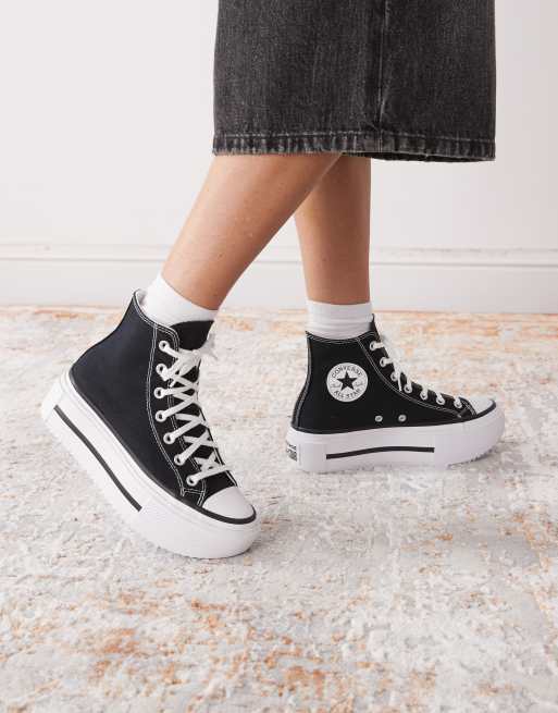 Converse Chuck Taylor All Star Lift Hi Double Stack sneakers in black, 3 of 4