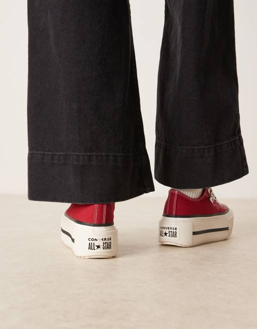 Converse Chuck Taylor All Star Lift Hi Double Stack sneakers in burgundy, 4 of 5