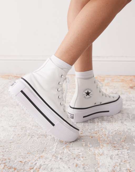 Converse Chuck Taylor All Star Lift Hi Double Stack sneakers in white, 3 of 4