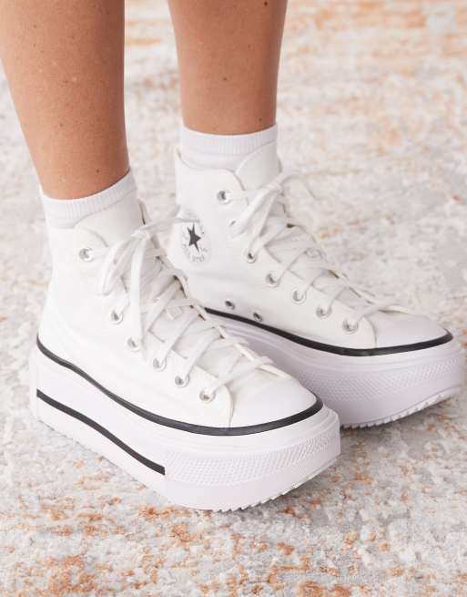 Converse Chuck Taylor All Star Lift Hi Double Stack sneakers in white, 4 of 4