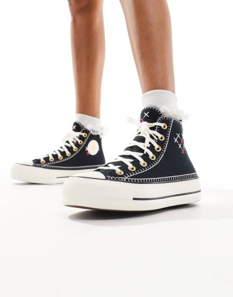 Converse Chuck Taylor All Star Lift Hi in black with cross stitch detail  - view 1