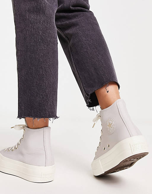 Converse Chuck Taylor All Star Lift Hi leather sneakers in stone | ASOS