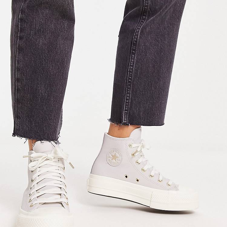 Converse Chuck Taylor All Star Lift Hi leather trainers in stone | ASOS