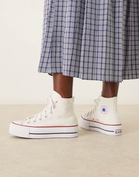 Converse – Chuck Taylor All Star Lift Hi – Naturvita sneakers med platå och broderade stjärnor - view 1