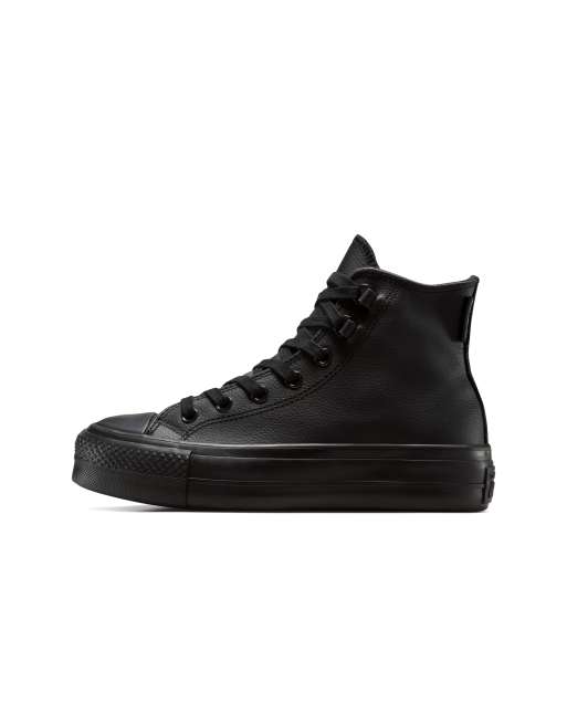 Converse Chuck Taylor All Star Lift Hi platform leather trainers in black, 3 of 4