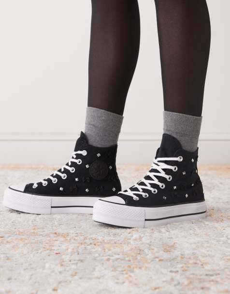 Converse Chuck Taylor All Star Lift Hi platform sneakers in black with bows and studs - view 1