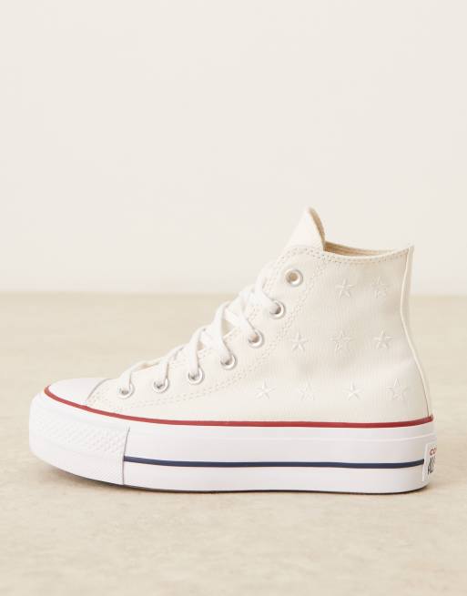 Converse Chuck Taylor All Star Lift Hi platform sneakers in off white with embroidered stars, 2 of 5