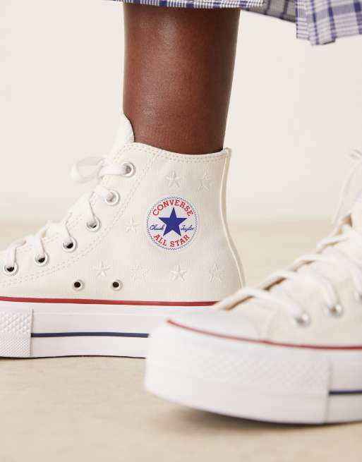 Converse Chuck Taylor All Star Lift Hi platform sneakers in off white with embroidered stars, 4 of 5