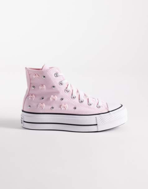 Converse Chuck Taylor All Star Lift Hi platform sneakers with bow and stud detail in pink - view 1