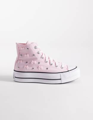 Converse Chuck Taylor All Star Lift Hi Platform Sneakers With Bow And Stud Detailing In Multi