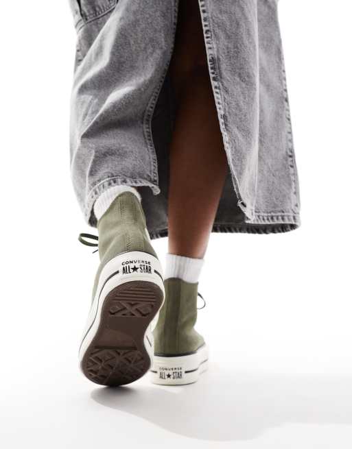 Converse Chuck Taylor All Star Lift Hi platform trainers in olive