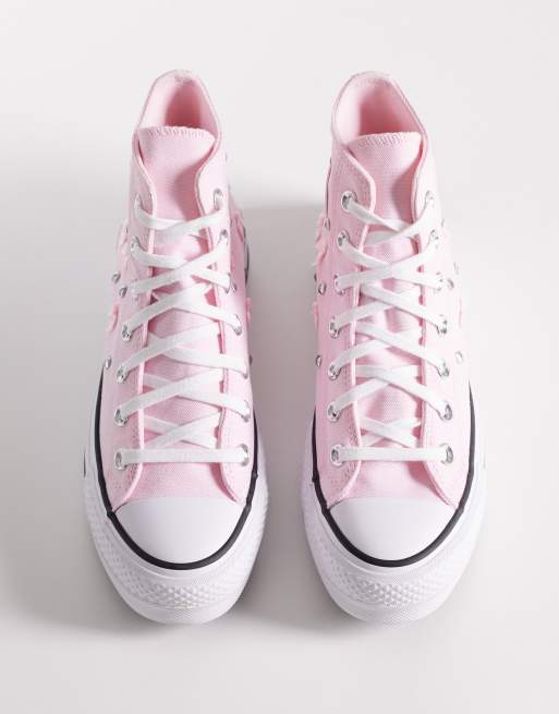 Converse Chuck Taylor All Star Lift Hi platform trainers with bow and stud detail in pink - LPINK, 3 of 5