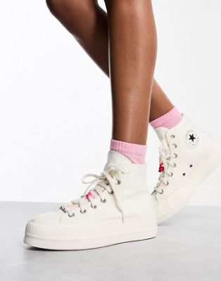 Converse Chuck Taylor All Star Lift hi pop words trainers in white | ASOS