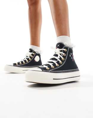 Converse - Chuck Taylor All Star Lift Hi - Sneaker in Schwarz mit Kreuzstich-Detail