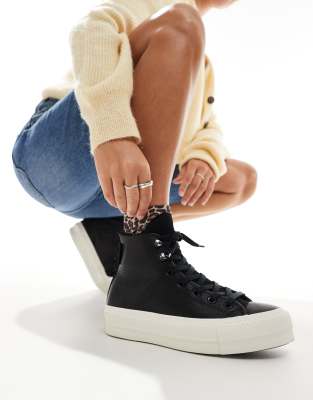 Converse - Chuck Taylor All Star Lift Hi - Sneaker in schwarzer Lederoptik