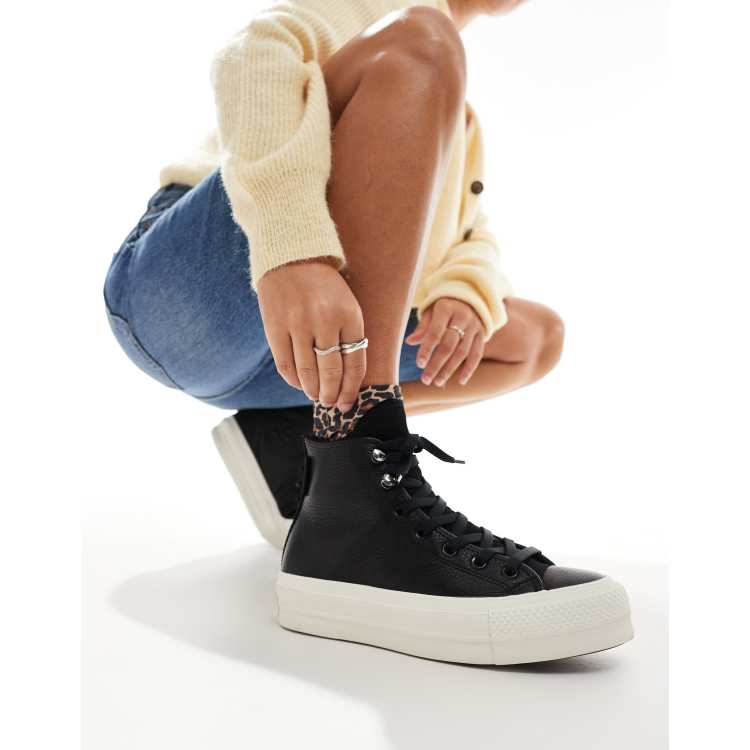 Converse Chuck Taylor All Star Lift Hi Sneaker in schwarzer Lederoptik ASOS