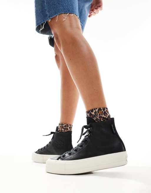 Converse Chuck Taylor All Star Lift Hi sneakers in black leather look, 3 of 5