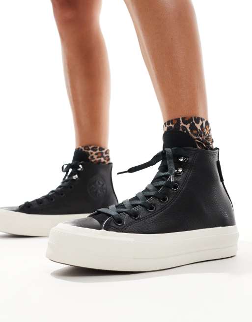 Converse Chuck Taylor All Star Lift Hi sneakers in black leather look ASOS